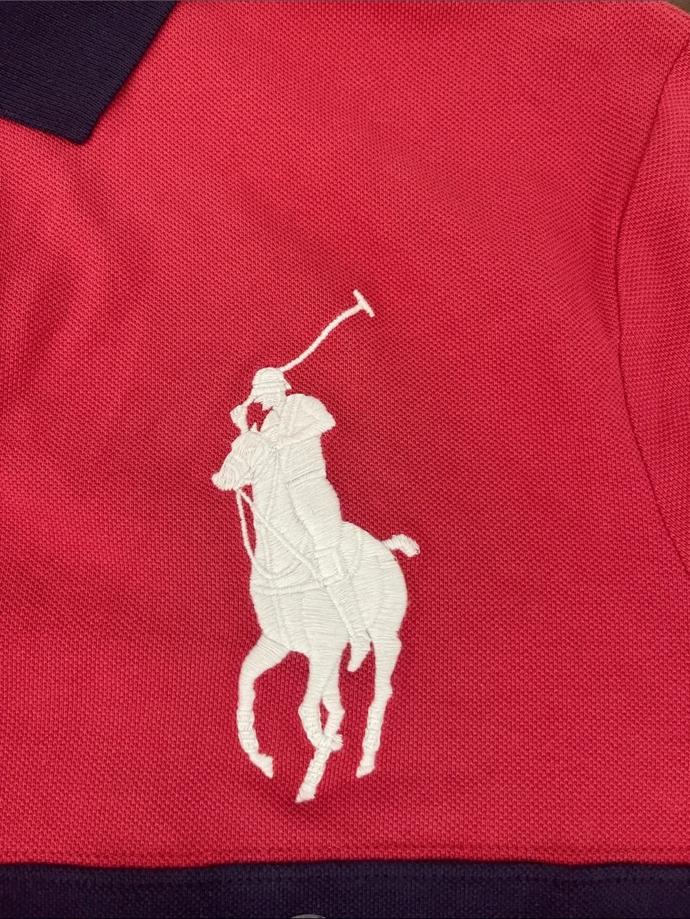 New Big Polo by Ralph Lauren Red & Navy Horizontal Stripe Polo Shirt